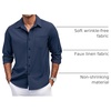 image:imageCOOFANDY Mens Casual Button Down Shirts Long Sleeve Untucked Shirts Regular Fit Linen ShirtNavy Blue