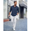 image:imageCOOFANDY Mens Casual Button Down Shirts Long Sleeve Untucked Shirts Regular Fit Linen ShirtNavy Blue