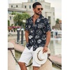 image:imageCOOFANDY Mens Casual Button Down Shirts Short Sleeve Textured Summer Beach ShirtBlack Floral