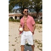 image:imageCOOFANDY Mens Casual Button Down Shirts Short Sleeve Textured Summer Beach ShirtChampagne Pink