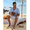 image:imageCOOFANDY Mens Casual Button Down Shirts Short Sleeve Textured Summer Beach ShirtClear Blue