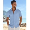 image:imageCOOFANDY Mens Casual Button Down Shirts Short Sleeve Textured Summer Beach ShirtClear Blue