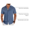 image:imageCOOFANDY Mens Casual Button Down Shirts Short Sleeve Textured Summer Beach ShirtDenim Blue
