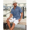 image:imageCOOFANDY Mens Casual Button Down Shirts Short Sleeve Textured Summer Beach ShirtDenim Blue