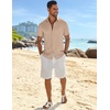 image:imageCOOFANDY Mens Casual Button Down Shirts Short Sleeve Textured Summer Beach ShirtKhaki
