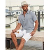 image:imageCOOFANDY Mens Casual Button Down Shirts Short Sleeve Textured Summer Beach ShirtLight Grey