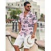 image:imageCOOFANDY Mens Casual Button Down Shirts Short Sleeve Textured Summer Beach ShirtPinktropical Style