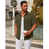 image:imageCOOFANDY Mens Casual Button Down Short Sleeve Shirts Untucked Wrinkle Free Shirt Stretch Dress ShirtsArmy Green