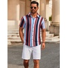 image:imageCOOFANDY Mens Casual Button Down Short Sleeve Shirts Untucked Wrinkle Free Shirt Stretch Dress ShirtsBluered Stripes