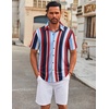 image:imageCOOFANDY Mens Casual Button Down Short Sleeve Shirts Untucked Wrinkle Free Shirt Stretch Dress ShirtsBluered Stripes