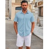 image:imageCOOFANDY Mens Casual Button Down Short Sleeve Shirts Untucked Wrinkle Free Shirt Stretch Dress ShirtsClear Blue