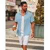 image:imageCOOFANDY Mens Casual Button Down Short Sleeve Shirts Untucked Wrinkle Free Shirt Stretch Dress ShirtsClear Blue