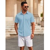 image:imageCOOFANDY Mens Casual Button Down Short Sleeve Shirts Untucked Wrinkle Free Shirt Stretch Dress ShirtsClear Blue