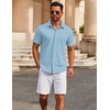 image:imageCOOFANDY Mens Casual Button Down Short Sleeve Shirts Untucked Wrinkle Free Shirt Stretch Dress ShirtsClear Blue