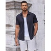 image:imageCOOFANDY Mens Casual Button Down Short Sleeve Shirts Untucked Wrinkle Free Shirt Stretch Dress ShirtsDark Blue