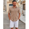 image:imageCOOFANDY Mens Casual Button Down Short Sleeve Shirts Untucked Wrinkle Free Shirt Stretch Dress ShirtsKhaki