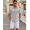 image:imageCOOFANDY Mens Casual Button Down Short Sleeve Shirts Untucked Wrinkle Free Shirt Stretch Dress ShirtsLight Grey