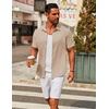 image:imageCOOFANDY Mens Casual Button Down Short Sleeve Shirts Untucked Wrinkle Free Shirt Stretch Dress ShirtsLight Khaki