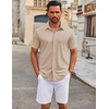 image:imageCOOFANDY Mens Casual Button Down Short Sleeve Shirts Untucked Wrinkle Free Shirt Stretch Dress ShirtsLight Khaki