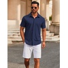 image:imageCOOFANDY Mens Casual Button Down Short Sleeve Shirts Untucked Wrinkle Free Shirt Stretch Dress ShirtsNavy Blue