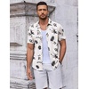 image:imageCOOFANDY Mens Casual Button Down Short Sleeve Shirts Untucked Wrinkle Free Shirt Stretch Dress ShirtsWhite  Leaf