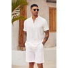image:imageCOOFANDY Mens Casual Henley Shirt Short Sleeve Summer Shirts Linen Band Collar Summer Beach Hippie TShirts01white