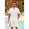 image:imageCOOFANDY Mens Casual Henley Shirt Short Sleeve Summer Shirts Linen Band Collar Summer Beach Hippie TShirts01white