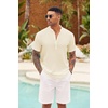 image:imageCOOFANDY Mens Casual Henley Shirt Short Sleeve Summer Shirts Linen Band Collar Summer Beach Hippie TShirtsBeige