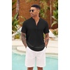 image:imageCOOFANDY Mens Casual Henley Shirt Short Sleeve Summer Shirts Linen Band Collar Summer Beach Hippie TShirtsBlack