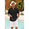 image:imageCOOFANDY Mens Casual Henley Shirt Short Sleeve Summer Shirts Linen Band Collar Summer Beach Hippie TShirtsBlack