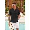 image:imageCOOFANDY Mens Casual Henley Shirt Short Sleeve Summer Shirts Linen Band Collar Summer Beach Hippie TShirtsBlack