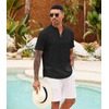 image:imageCOOFANDY Mens Casual Henley Shirt Short Sleeve Summer Shirts Linen Band Collar Summer Beach Hippie TShirtsBlack