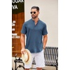 image:imageCOOFANDY Mens Casual Henley Shirt Short Sleeve Summer Shirts Linen Band Collar Summer Beach Hippie TShirtsDark Blue