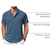 image:imageCOOFANDY Mens Casual Henley Shirt Short Sleeve Summer Shirts Linen Band Collar Summer Beach Hippie TShirtsDark Blue