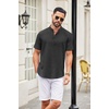 image:imageCOOFANDY Mens Casual Henley Shirt Short Sleeve Summer Shirts Linen Band Collar Summer Beach Hippie TShirtsDark Grey