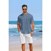 image:imageCOOFANDY Mens Casual Henley Shirt Short Sleeve Summer Shirts Linen Band Collar Summer Beach Hippie TShirtsDenim Blue