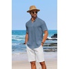 image:imageCOOFANDY Mens Casual Henley Shirt Short Sleeve Summer Shirts Linen Band Collar Summer Beach Hippie TShirtsDenim Blue