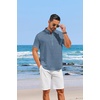 image:imageCOOFANDY Mens Casual Henley Shirt Short Sleeve Summer Shirts Linen Band Collar Summer Beach Hippie TShirtsDenim Blue