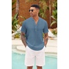 image:imageCOOFANDY Mens Casual Henley Shirt Short Sleeve Summer Shirts Linen Band Collar Summer Beach Hippie TShirtsDenim Blue