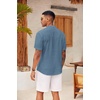 image:imageCOOFANDY Mens Casual Henley Shirt Short Sleeve Summer Shirts Linen Band Collar Summer Beach Hippie TShirtsDenim Blue