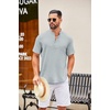 image:imageCOOFANDY Mens Casual Henley Shirt Short Sleeve Summer Shirts Linen Band Collar Summer Beach Hippie TShirtsGrey