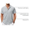 image:imageCOOFANDY Mens Casual Henley Shirt Short Sleeve Summer Shirts Linen Band Collar Summer Beach Hippie TShirtsGrey