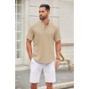 image:imageCOOFANDY Mens Casual Henley Shirt Short Sleeve Summer Shirts Linen Band Collar Summer Beach Hippie TShirtsKhaki