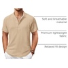 image:imageCOOFANDY Mens Casual Henley Shirt Short Sleeve Summer Shirts Linen Band Collar Summer Beach Hippie TShirtsKhaki