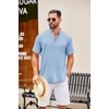 image:imageCOOFANDY Mens Casual Henley Shirt Short Sleeve Summer Shirts Linen Band Collar Summer Beach Hippie TShirtsLight Blue