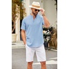 image:imageCOOFANDY Mens Casual Henley Shirt Short Sleeve Summer Shirts Linen Band Collar Summer Beach Hippie TShirtsLight Blue