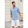image:imageCOOFANDY Mens Casual Henley Shirt Short Sleeve Summer Shirts Linen Band Collar Summer Beach Hippie TShirtsLight Blue