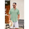 image:imageCOOFANDY Mens Casual Henley Shirt Short Sleeve Summer Shirts Linen Band Collar Summer Beach Hippie TShirtsLight Green