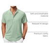 image:imageCOOFANDY Mens Casual Henley Shirt Short Sleeve Summer Shirts Linen Band Collar Summer Beach Hippie TShirtsLight Green