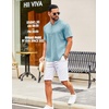 image:imageCOOFANDY Mens Casual Henley Shirt Short Sleeve Summer Shirts Linen Band Collar Summer Beach Hippie TShirtsLight Ice Blue